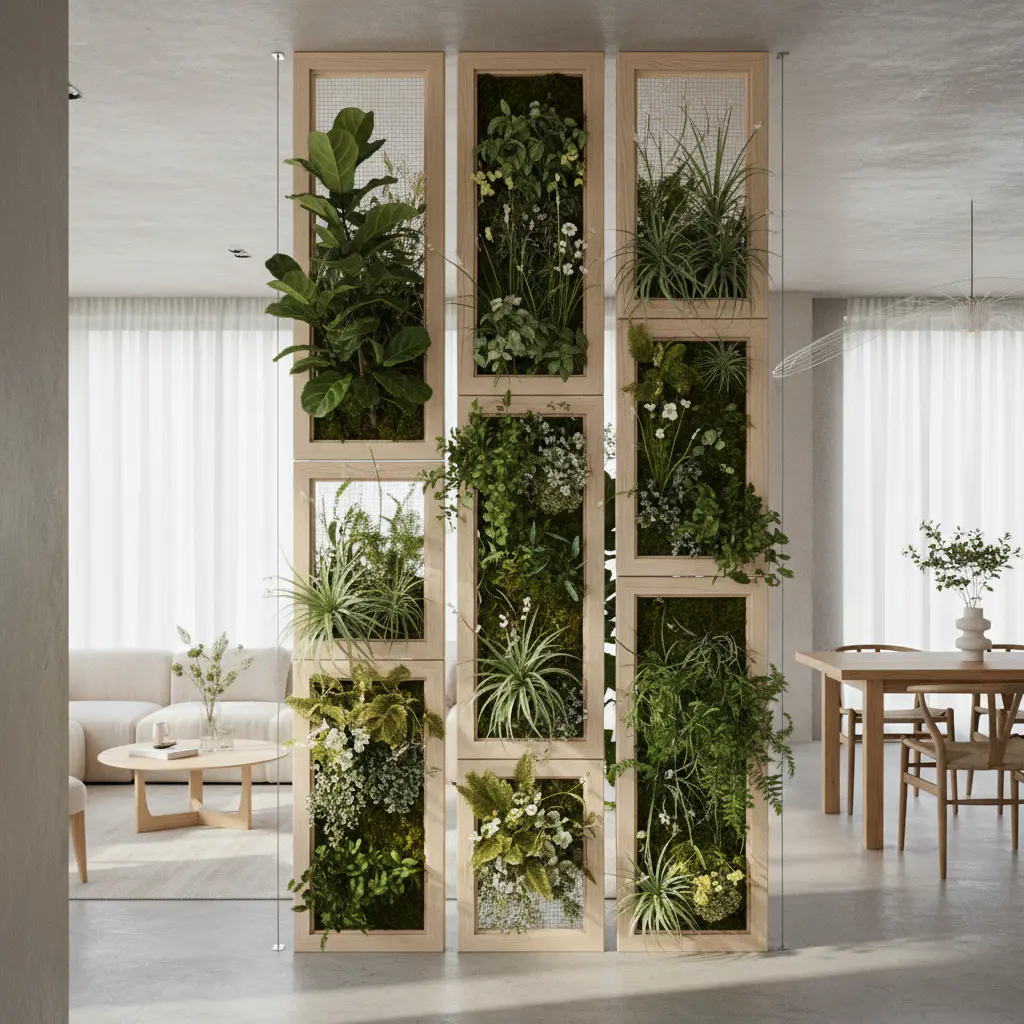 Minimalist vertical garden acting as a room divider