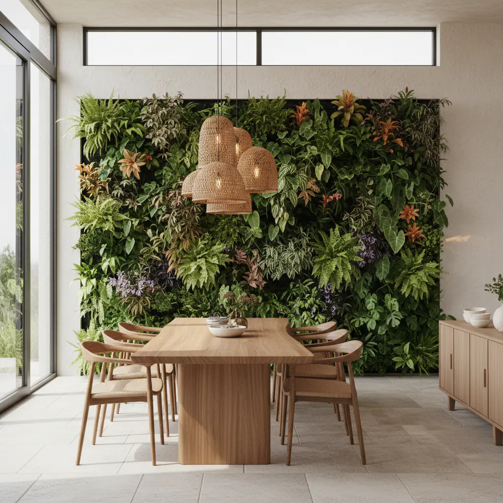 Living vertical garden in residential dining area